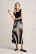 Pleated Knit Skirt - Deep Navy Stripe