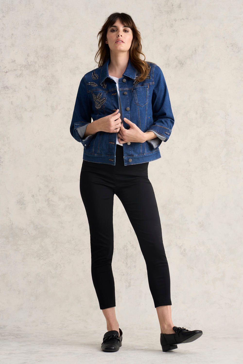 Embellished Denim Jacket - Mid Wash Denim