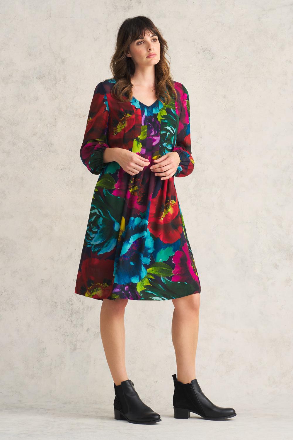 Pleated Georgette Dress - Oversized Floral
