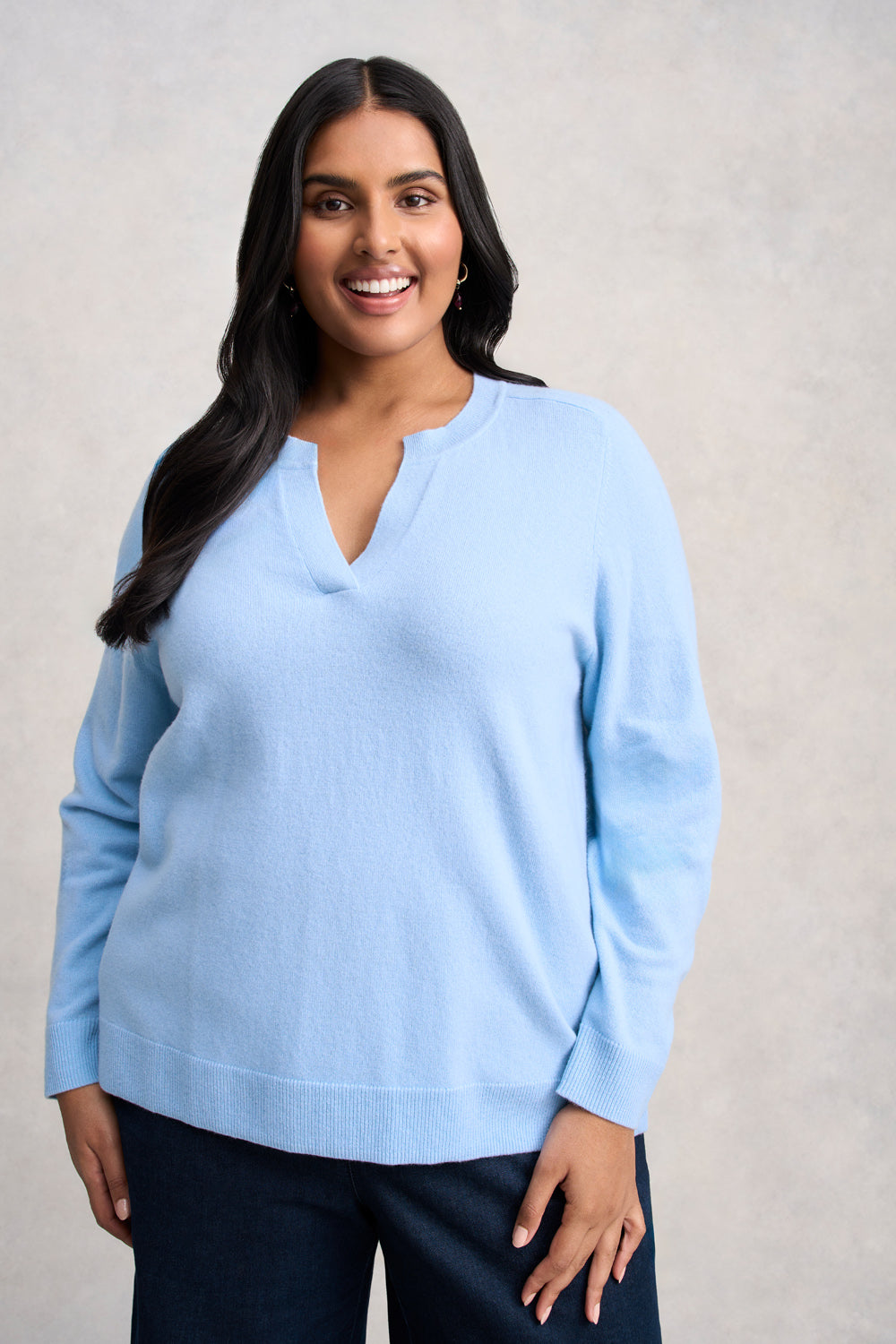 Notched Wool Jumper - Country Blue