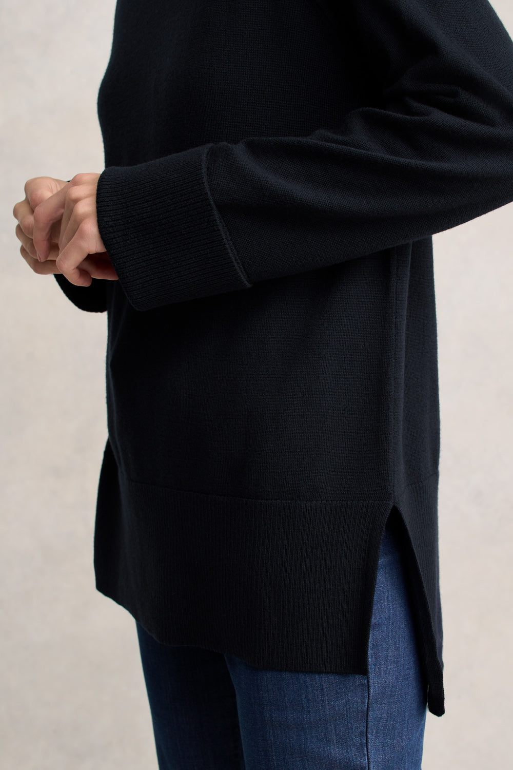 Side Split Merino Wool Jumper - Ink