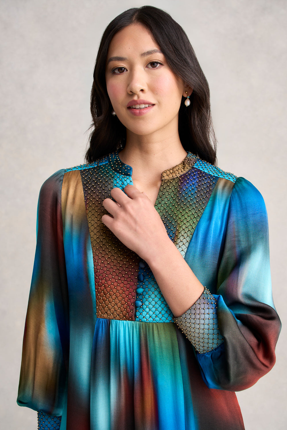Beaded Smock Dress - Ombre Print