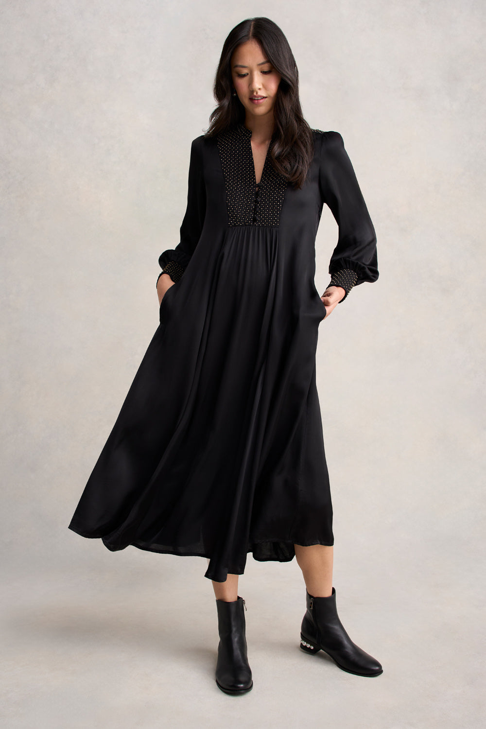 Beaded Smock Dress - Black