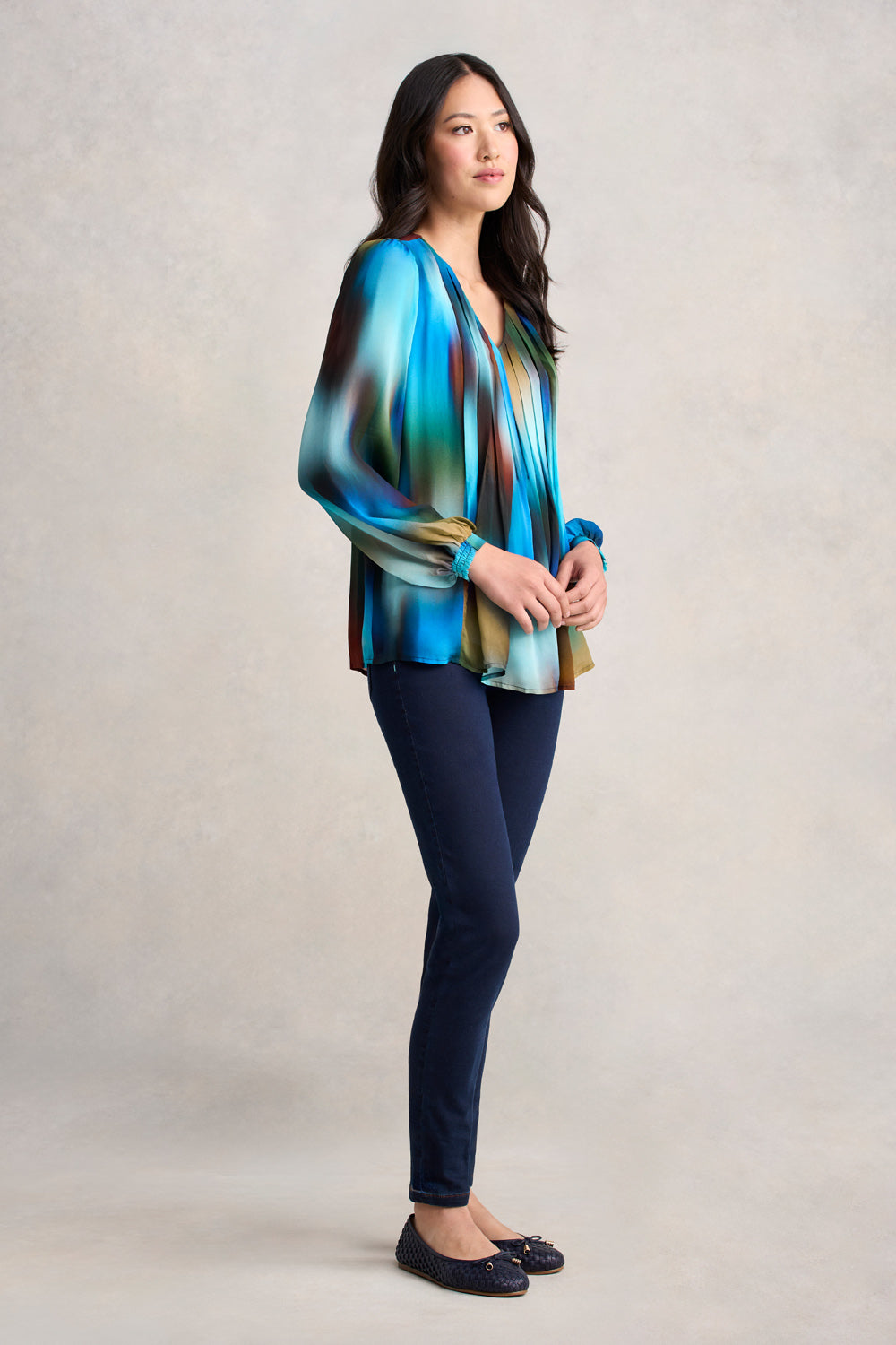 Pleated Georgette Blouse - Ombre Print
