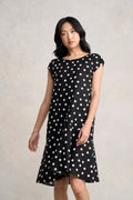 French Linen Sun Dress - Black Polka Dot