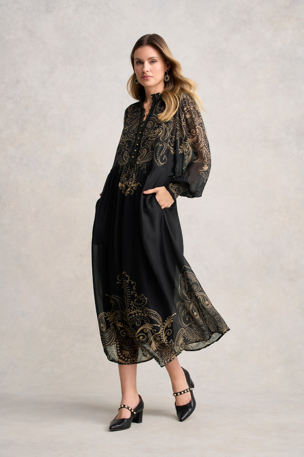 Border Print Dress - Paisley Border Print