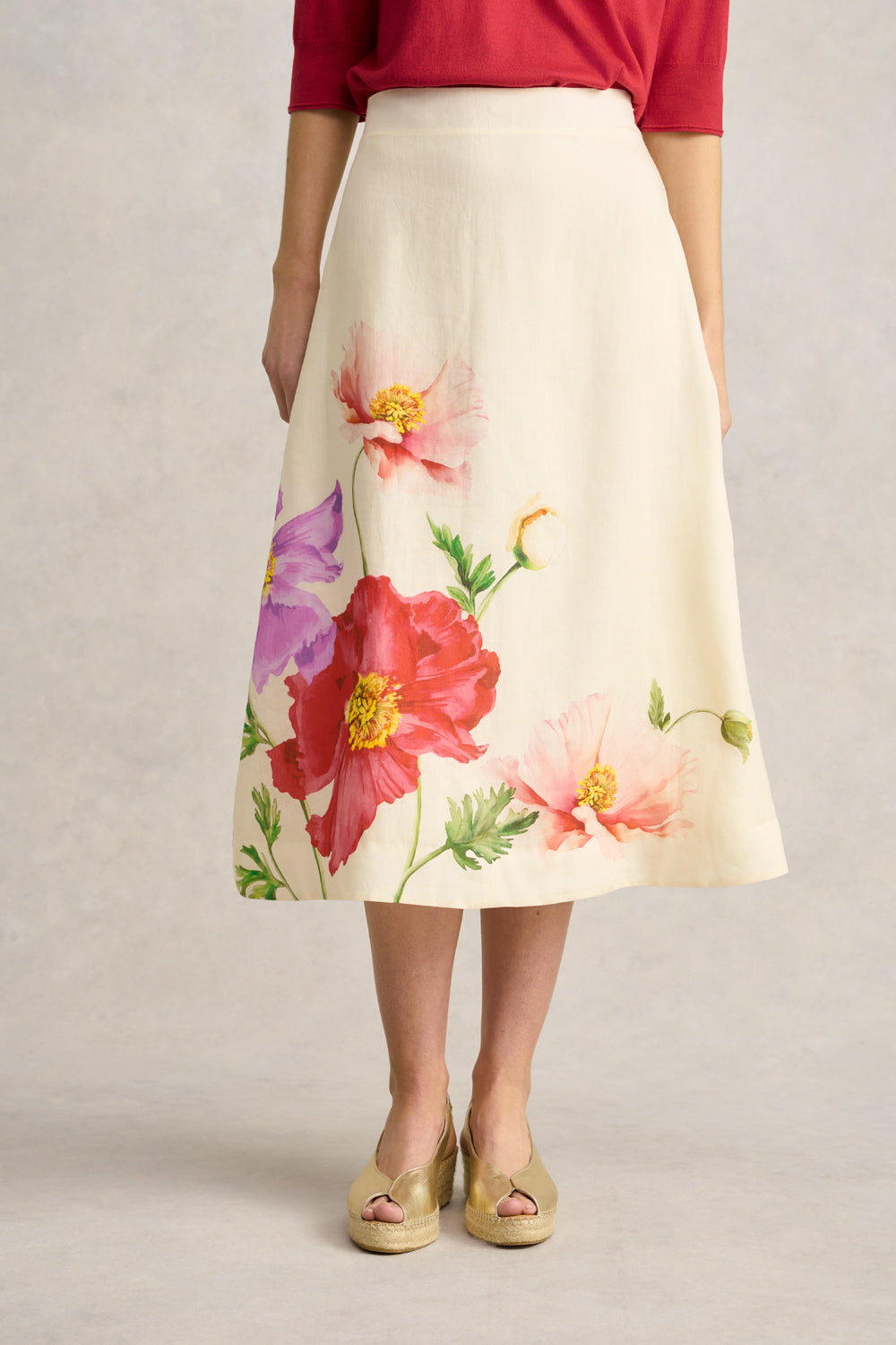 Ramie A-Line Skirt – Poppy Print