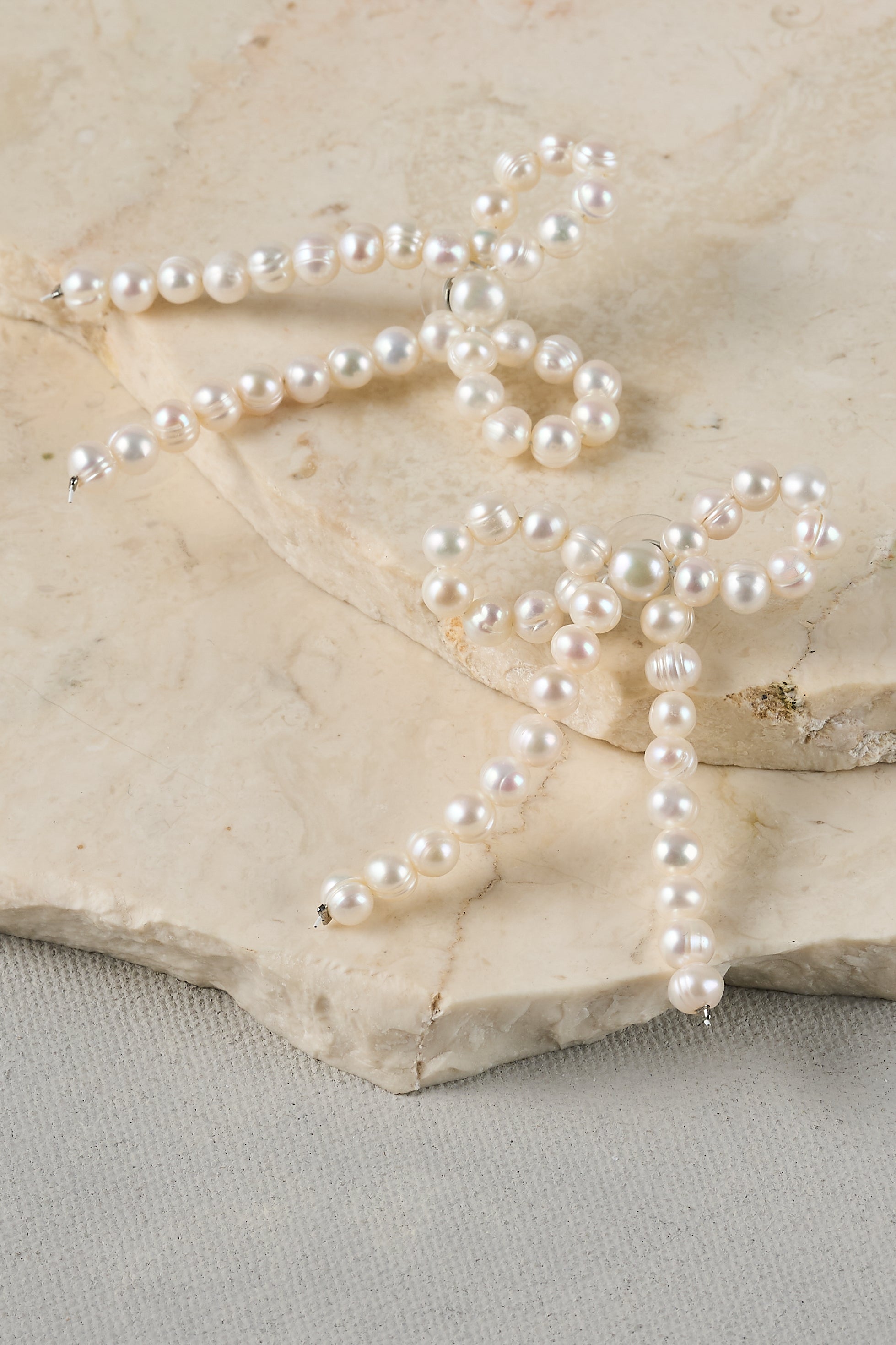 Pearl Bow Earrings - Cream