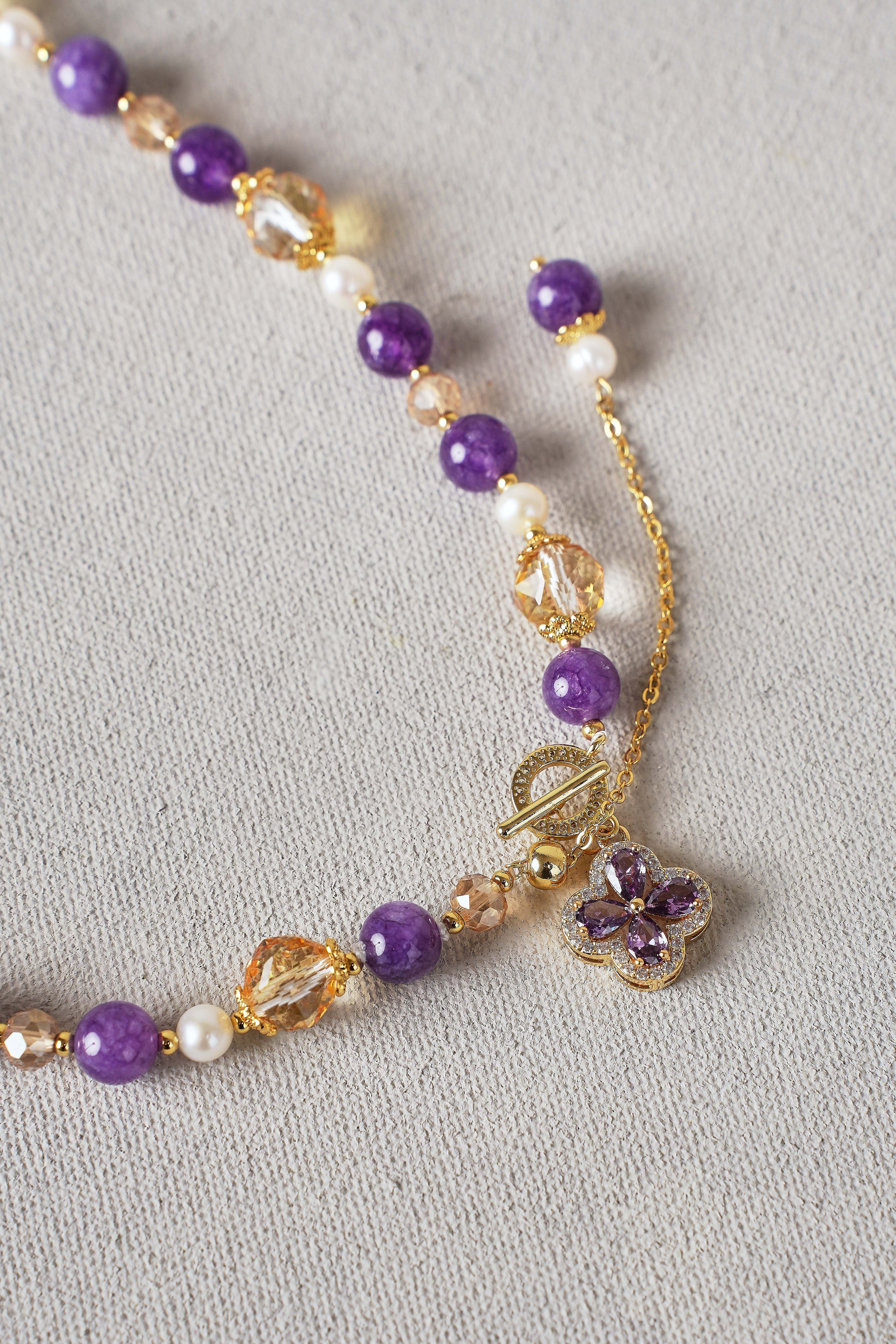 Mixed Bead Stone Necklace – Purple