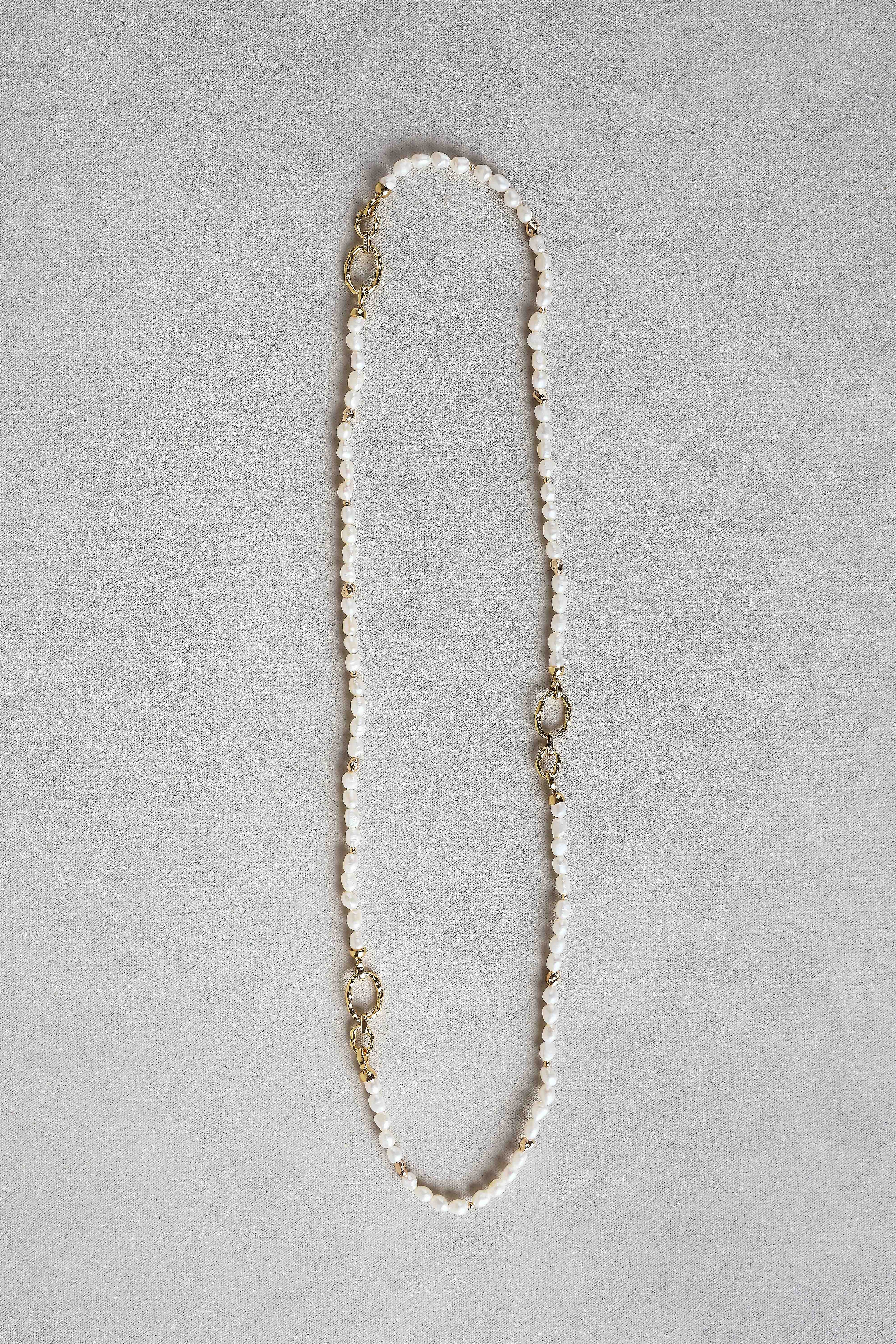 Pearl Link Long Necklace – Cream
