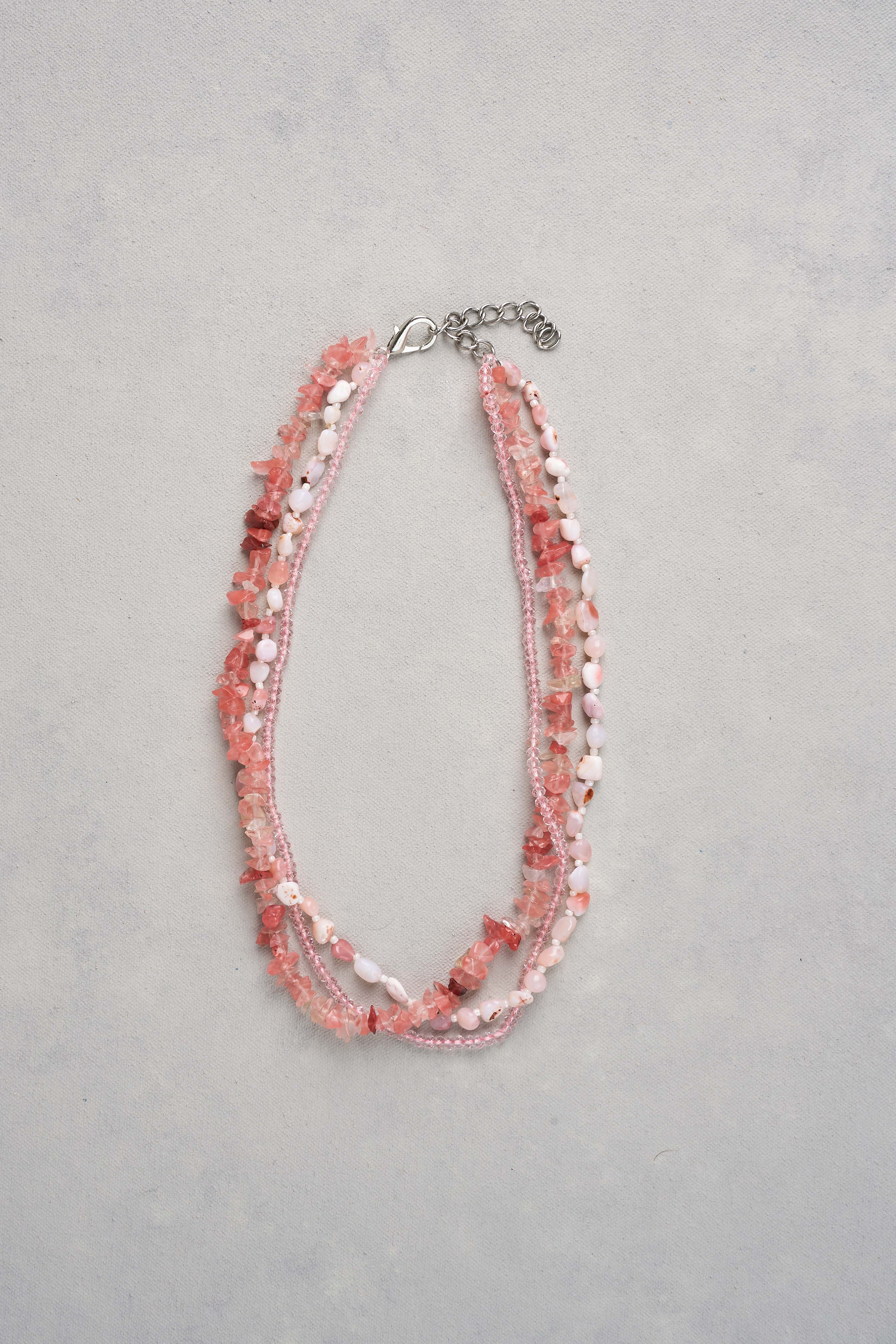 Mixed Stone Necklace - Pink
