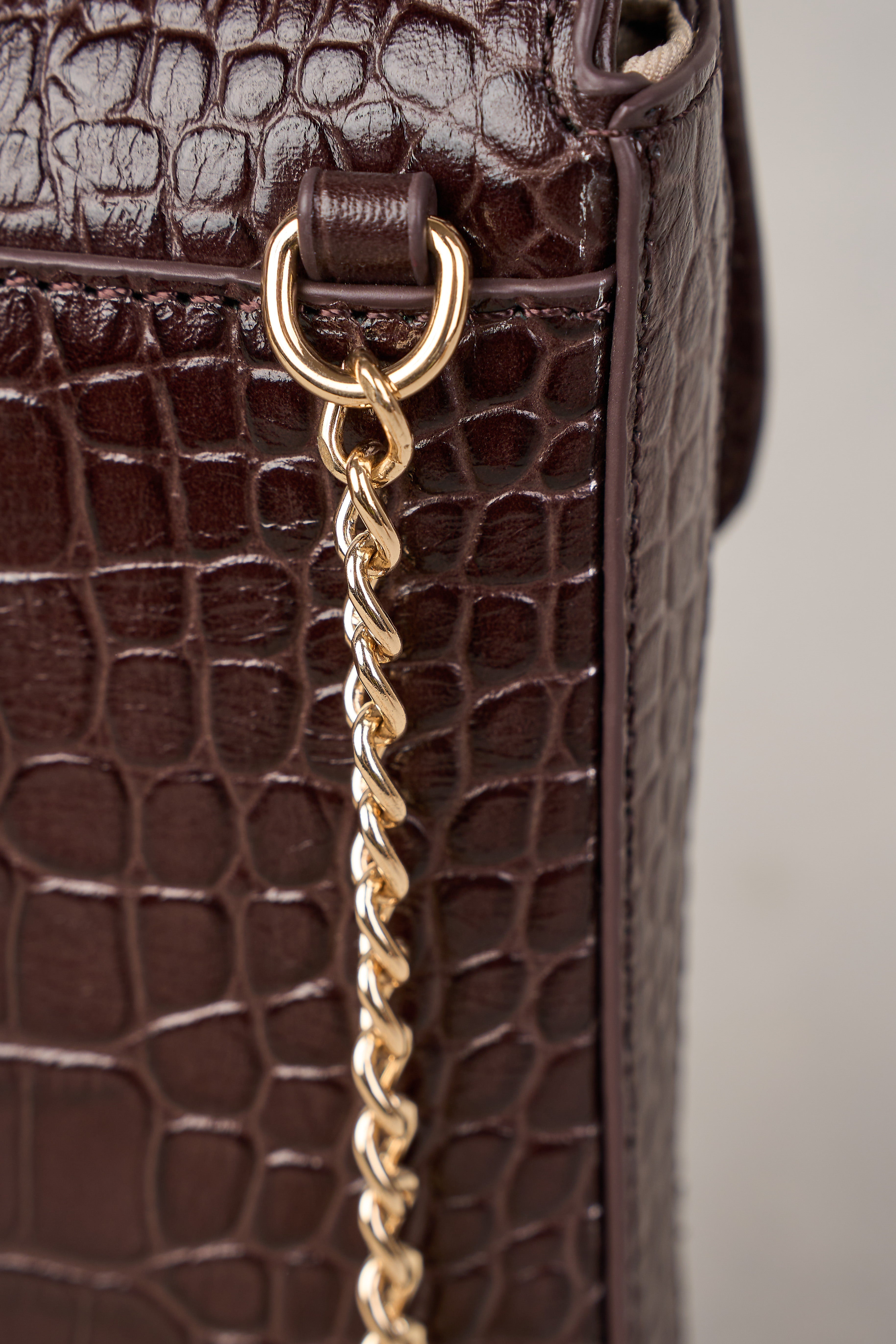 Charlotte Croc Phone Bag - Chocolate