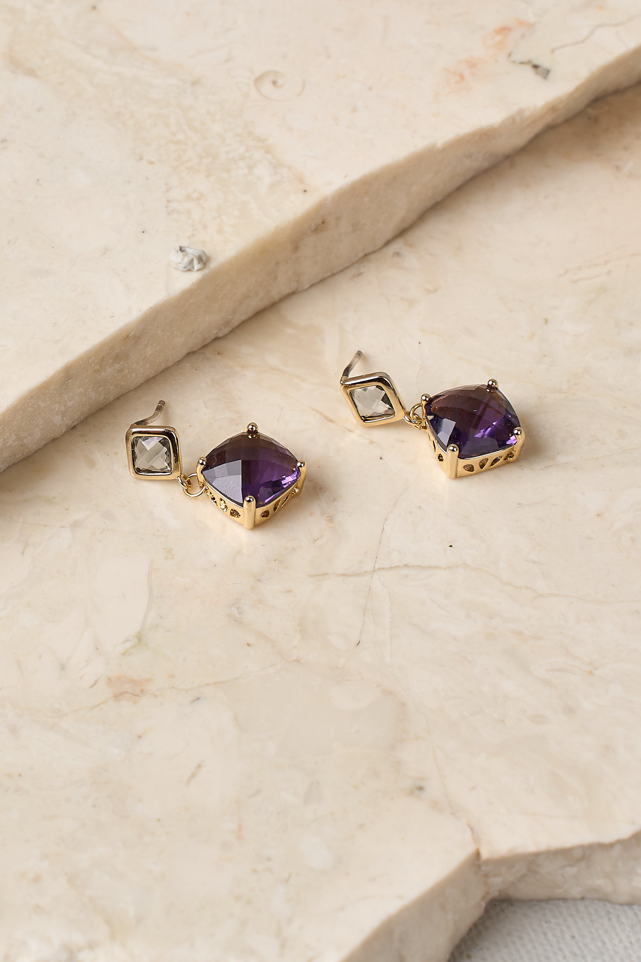 Double Drop Studs - Purple