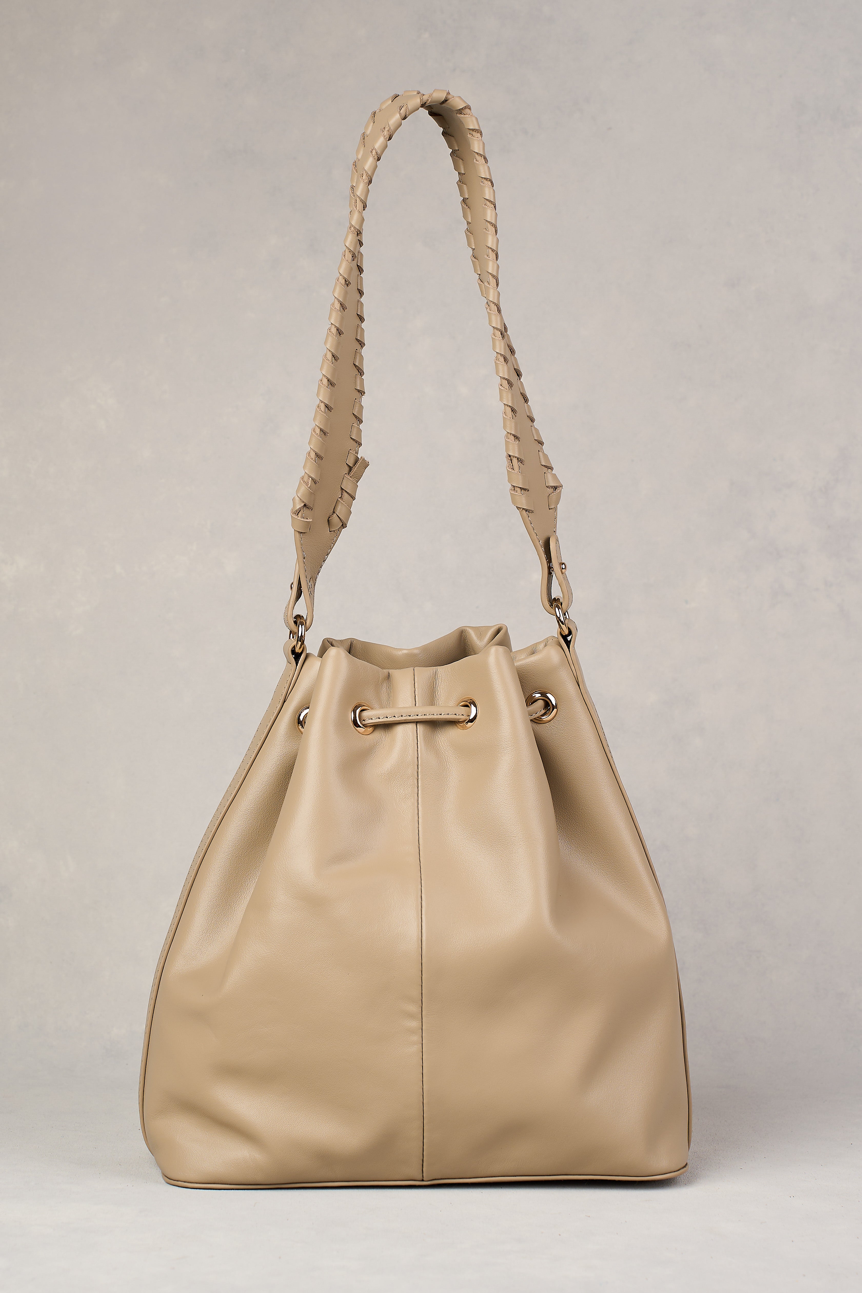 Leila Drawstring Bucket Bag - Stone