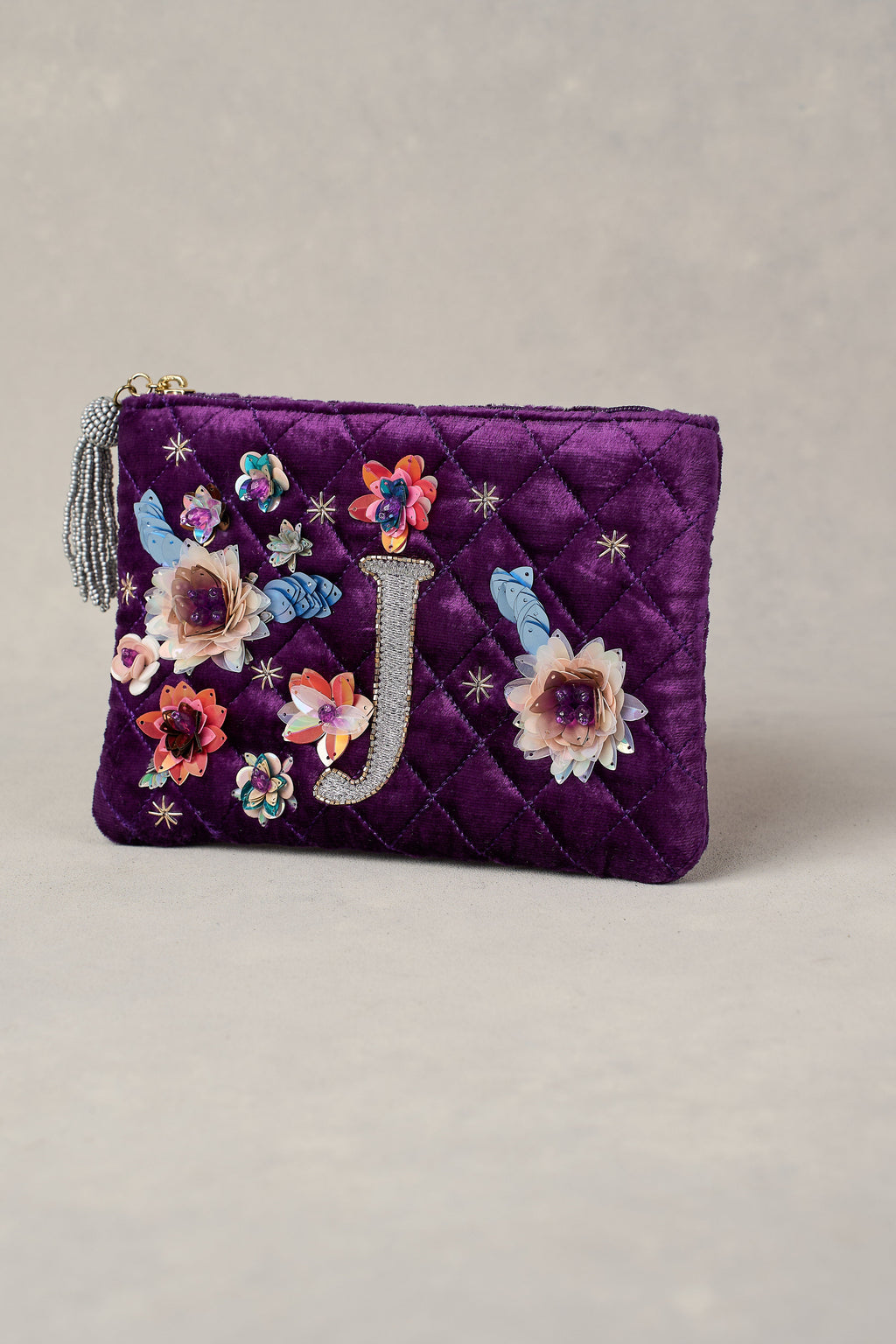 J Monogram Cosmetic Bag - Purple