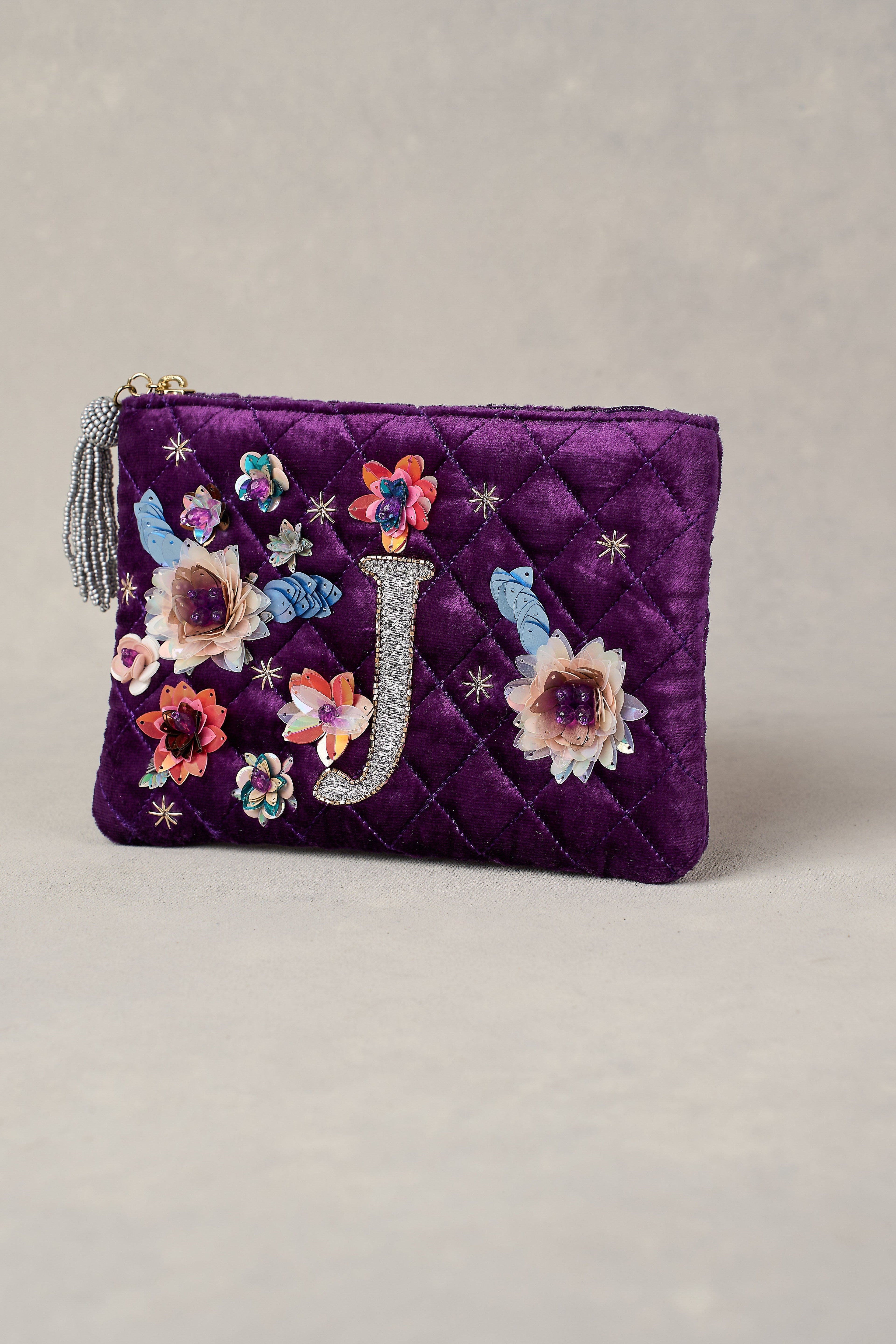 J Monogram Cosmetic Bag - Purple