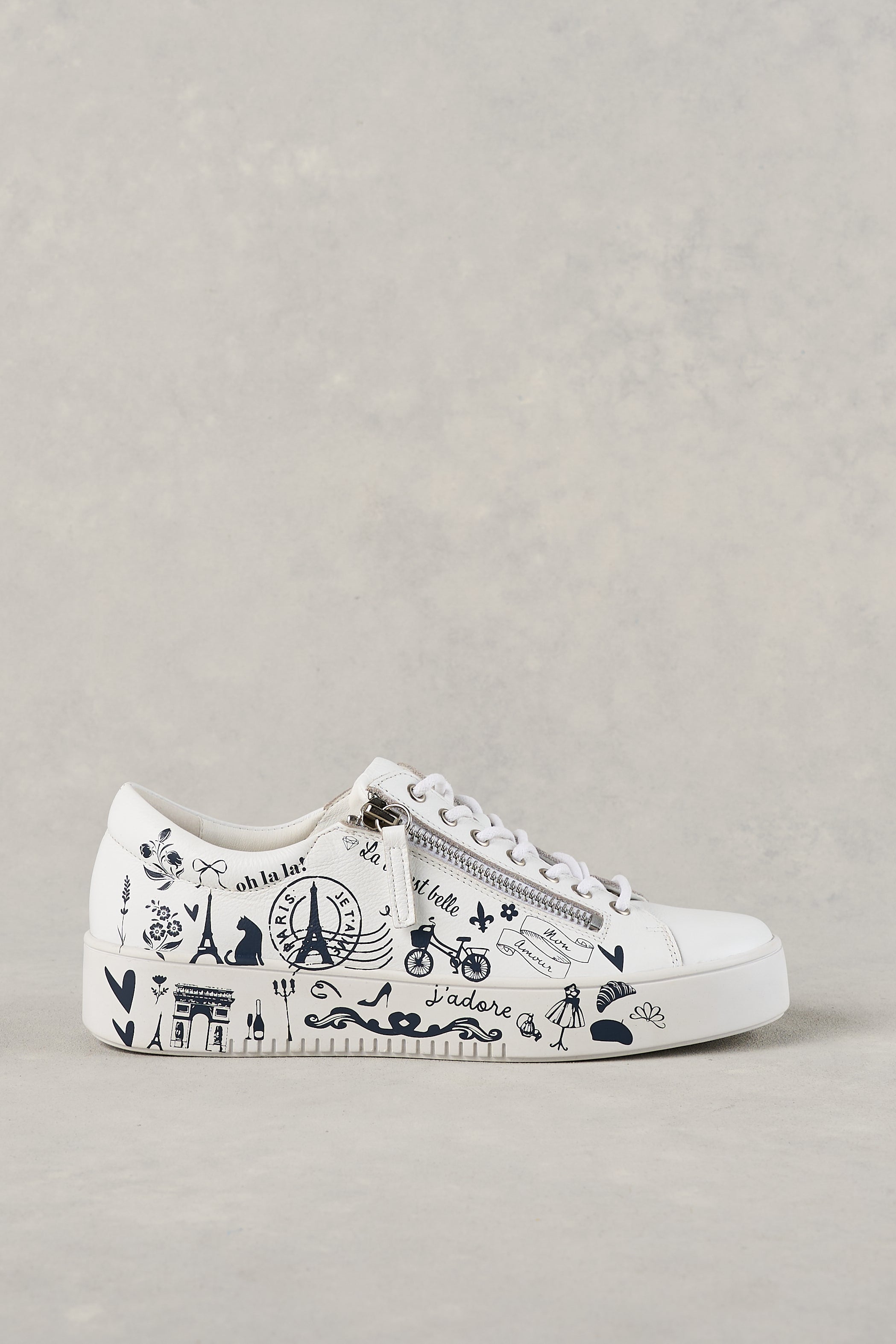 French Print Sneaker - White & Navy