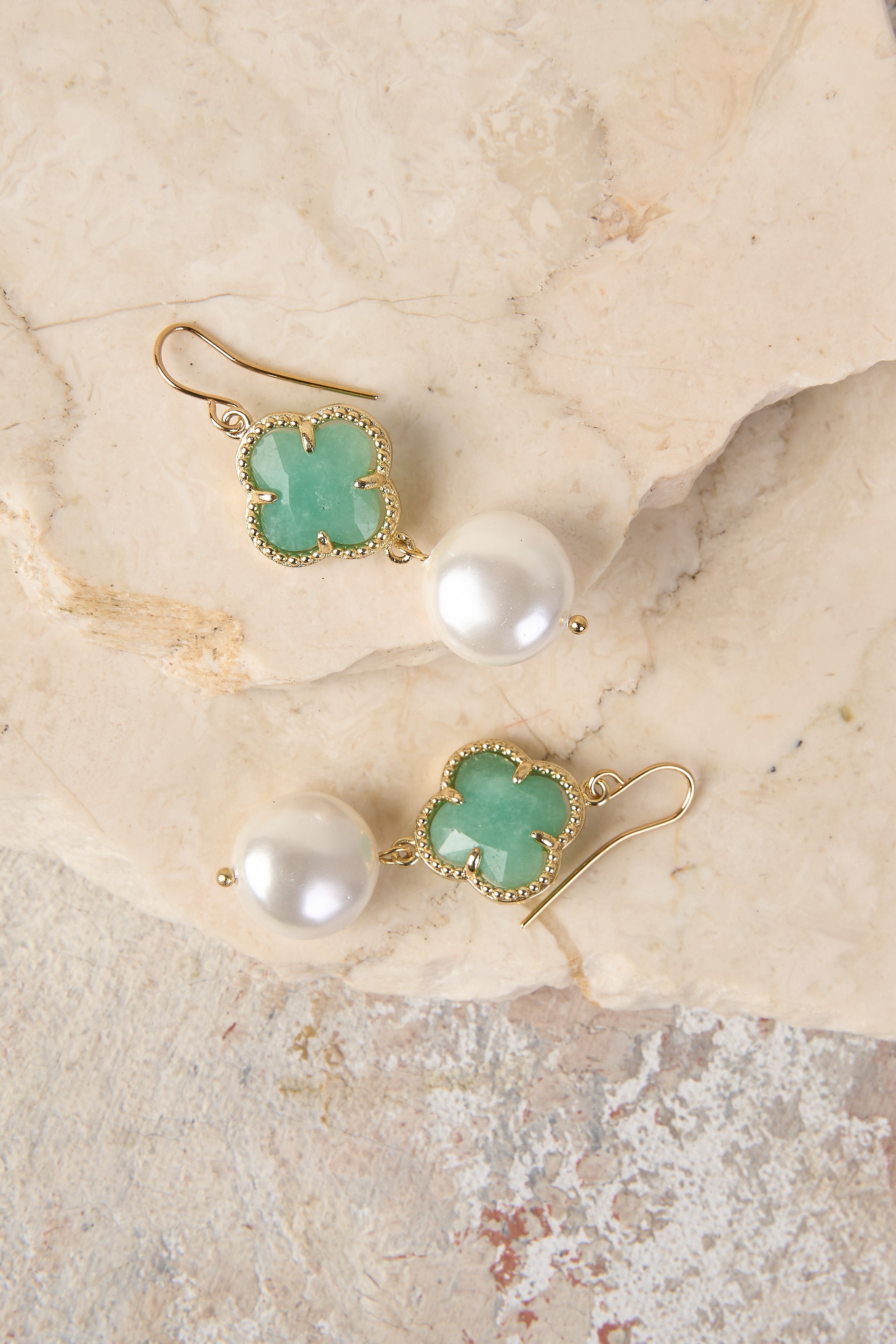 Clover Pearl Earrings - Amazonite